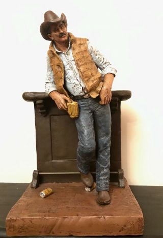 Cutting The Dust Hand Painted Western Themed Sculpture By Michael Garman 18 " T