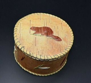 Great Lakes Anishinaabe Indian Quill Birch Bark Basket Box First Nation Beaver