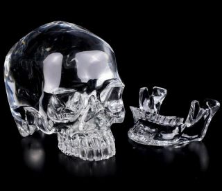 Lifesized Optically Clear 7.  5 " K9 Crystal Carved Crystal Detachable Skulls