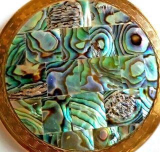 Gorgeous Vintage 1950 ' s KIGU Abalone Shell Inlay Powder Compact.  SEE 2
