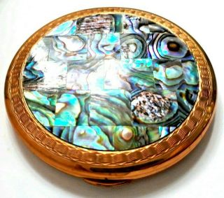 Gorgeous Vintage 1950 ' s KIGU Abalone Shell Inlay Powder Compact.  SEE 4