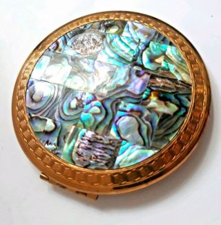 Gorgeous Vintage 1950 ' s KIGU Abalone Shell Inlay Powder Compact.  SEE 5
