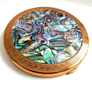 Gorgeous Vintage 1950 ' s KIGU Abalone Shell Inlay Powder Compact.  SEE 7