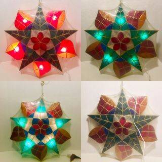 18” Christmas Parol Lantern Stained Glass Style Lights Star Bells Wall Hanging