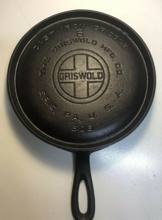 Early Griswold Cast Iron No 6 Handled Griddle Large Block Logo