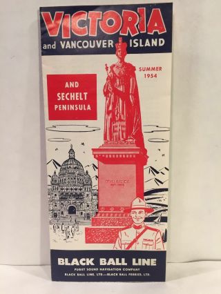 1954 Black Ball Line Victoria Vancouver Island Sechelt Peninsula Ferry Brochure