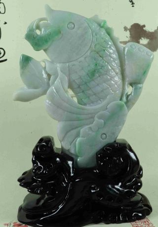 Certified Green 100 Natural A Jade Jadeite Statue Sculpture Fish C3623q