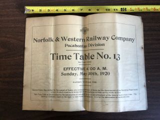 1920 Norfolk & Western Railway Co.  Pocahontas Division Employees Time Table 13
