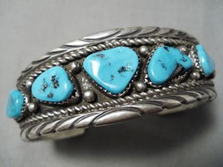 Superior Vintage Navajo Hand Tooled Sterling Silver Turquoise Bracelet Old