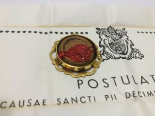 Reliquary Relic 1st class St.  Pius X Pope w/ document 1965 wax seal intact 6