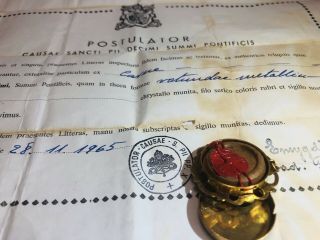 Reliquary Relic 1st class St.  Pius X Pope w/ document 1965 wax seal intact 7