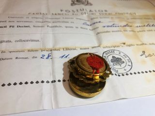 Reliquary Relic 1st class St.  Pius X Pope w/ document 1965 wax seal intact 8