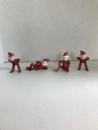 Set Of 4 Vintage Maroon Pixie Elf Figurines 2 Gilner