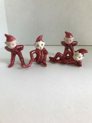 Set of 4 Vintage Maroon Pixie Elf Figurines 2 Gilner 2