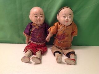 Two Vintage Antique Chinese Composition Dolls,  9 "