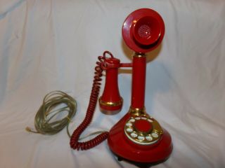 Vintage Art Deco Retro 1973 Western Electric Red & Brass Candlestick Telephone