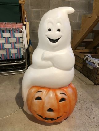 Blow Mold Empire Ghost Sitting On Pumpkin Halloween