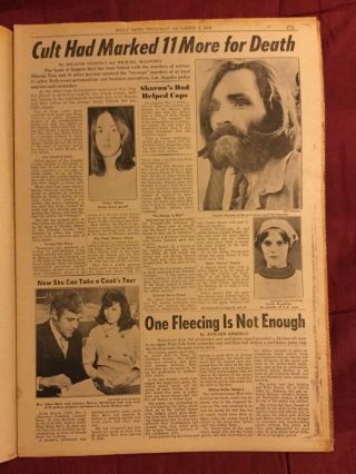 Charles Manson - Sharon Tate Murders - 1969 York Daily News Newspaper 3
