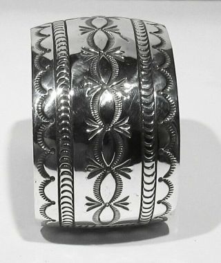 LARGE Vintage 70s Signed Navajo 76g Hand Tooled 925 Silver Mans Cuff Bracelet 7 