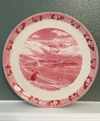 Vintage Sun Valley,  Idaho Souvenir Skiing Plate 1940’s Red