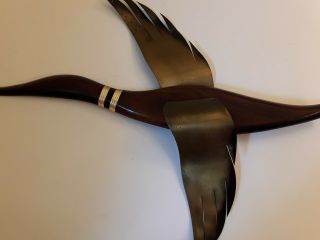 3 Vintage Masketeers Flying Geese Ducks Wall Art Mid Century Modern Wood Brass 7