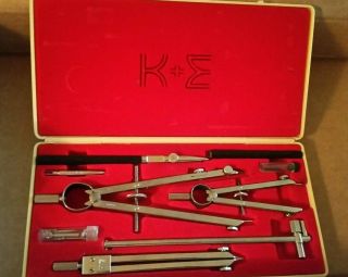 Vintage K&e Keuffel & Esser Drawing Instruments Engineering Drafting Set Germany