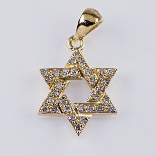 18k Yellow Gold Diamond Encrusted " Star Of David " Jewish Pendant
