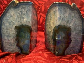 Blue Agate Geode Bookends Xl Over 13lbs