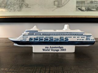 Holland America Ms Amsterdam Cruise Ship Blue Delft Ceramic Miniature Model Ship