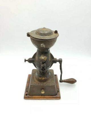 Antique Enterprise Cast Iron Coffee Grinder Mill Philadelphia Pa W/wooden Base