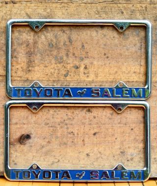 Pair Set 2 Vintage Emb Metal Dealer License Plate Frames Toyota Of Salem Oregon