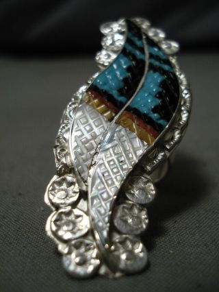 Important Vintage Zuni Turquoise Coral Sterling Silver Native American Ring
