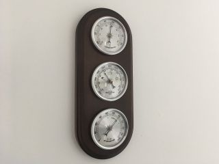 Weather Station Barometer Thermometer Hygrometer Silver Coloured Dials Boxed