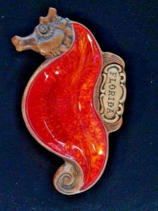 Florida Seahorse Dish Treasure Craft Brown Red Orange Ashtray