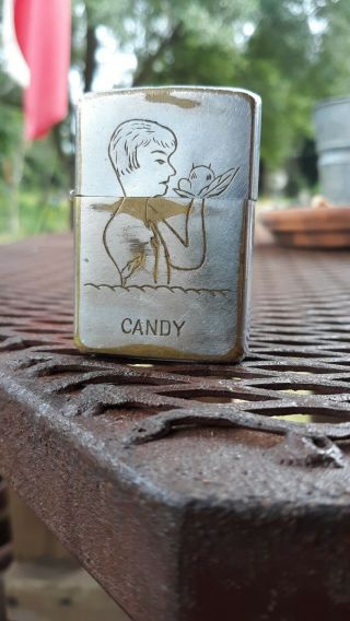 Vintage Zippo Lighter Vietnam Engravings Candy 1960s Pat 2517191 Military