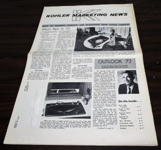Vintage 1972 Kohler Plumbing Marketing News O