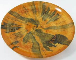 Turned Carved Wood Tray Hawaii Spalted Norfolk Island Pine Artist Signed 14.  5 "