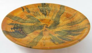 Turned Carved Wood Tray Hawaii Spalted Norfolk Island Pine Artist Signed 14.  5 