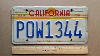 License Plate,  Sunny California,  1984,  Prisoner Of War,  Pow 1344