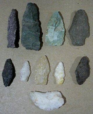 Ten Native American Arrowheads From Cape Cod Ma.  Adenas Levannas Quartzites