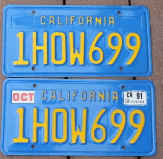 Vintage California Blue License Plate Pair 1991 Sticker