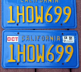Vintage California Blue License Plate Pair 1991 Sticker 3