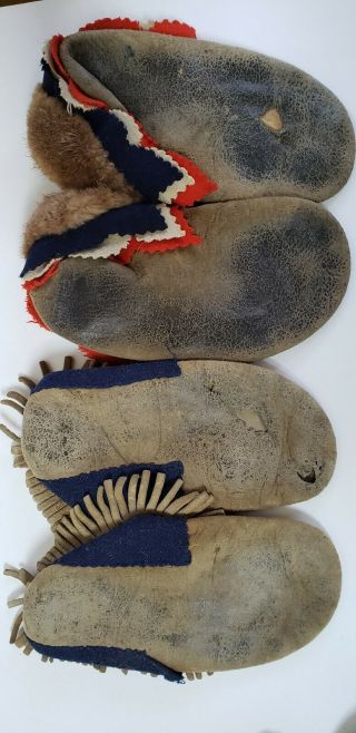 3 pairs Handmade North American Native Beaded leather moccasins booties 7