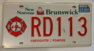 Brunswick License Plate Fire Firefighter Pompier