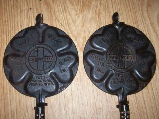 Antique Cast Iron 18 Griswold Hearts & Star Waffle Iron 928 No Base