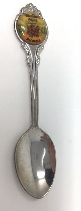 Vintage Mackinac Island Michigan Enamel Silver Plated Souvenir Spoon 4.  5