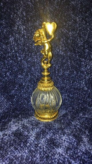 Vintage Stylebuilt Perfume Bottle Cherub Angel Gold/glass With Perfume Stick