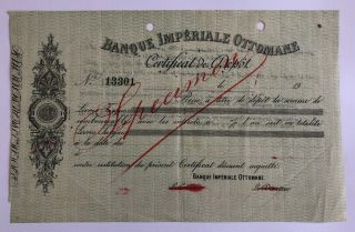 Banque Imperiale Ottomane Imperial Ottoman Bank Specimen Deposit Certificate