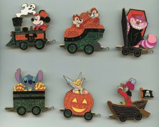 Disney Shopping Halloween Stitch Cheshire Cat Chip Dale Tink Train Le Pin Set