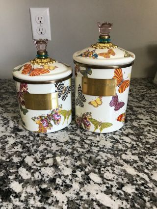 MacKenzie - Childs Butterfly Garden Small And Medium Canister Jars RETIRED 3